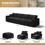 Modern Sectional Linen Couch for Living Room,4 Seat Modular Cloud Sofas,Detachable Couch Cushion Covers,Cozy Feather Down Sofa for Apartment Black