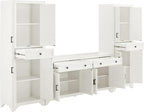 Crosley Furniture Tara 3-Piece Modern Farmhouse Sideboard Buffet Cabinet and Kitchen Storage Pantry Set, Distressed White