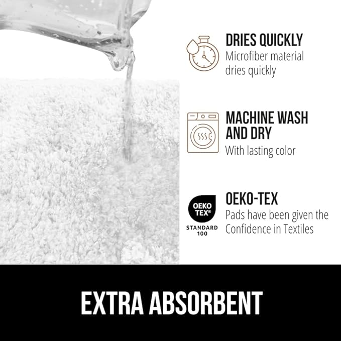 GORILLA GRIP Bathroom Rugs, 60x24, Ultra Soft Absorbent Mat, Thick Plush Bath Rug, Machine Washable, Microfiber Quick Dry, Mats for Shower, Bathtub and Floor, Home Decor Accessories, White