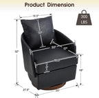 CIMOTA PU Leather Swivel Accent Chair, Modern Barrel Armchair with 360° Swivel Base and Pillow, Upholstered Club Chair for Living Room/Reading/Office, Black