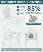 Adirondack Chair Set of 6, All Weather HDPE Fire Pit Chairs, Oversized Plastic Adirondack Chair for Outdoor, Balcony, Deck, Backyard, Patio, Garden, Poolside, Lawn White