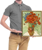 Wieco Art Framed Wall Art of Red Poppies and Daisies by Vincent Van Gogh Paintings Reproduction Abstract Canvas Prints for Home Living Room Decorations Bronze Gold Frame