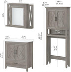 Bush Furniture Key West 32W Bathroom Vanity Sink with Mirror and Over The Toilet Storage Cabinet in Driftwood Gray