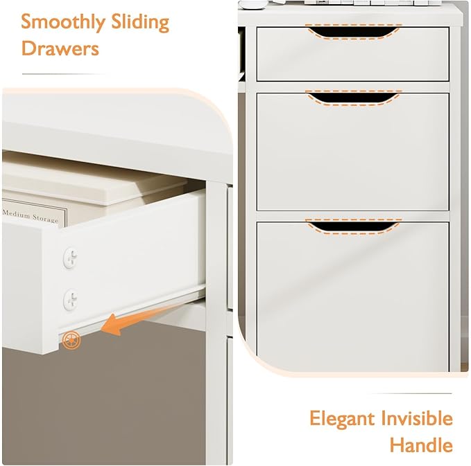 White Desk with Drawers, 48 Inch Small Computer Desk with 4 Storage Drawers for Small Space, Home Office Desk for Bedroom with Storage File Cabinet