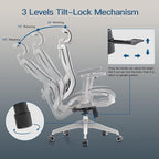 Ergonomic Office Chair with Lumbar Support, 3D Adjustable Armrest, Mesh Home Office Desk Chairs, Swivel Computer Chair, High Back Reclining Executive Office Chair,400lbs Capacity (Grey)