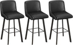 Swivel Bar Stools, 30''H Upholstered Barstools with Backs, Modern Counter Height Bar Stool Chairs for Kitchen Island, Metal Legs (Black- Faux Leather, Set of 3-30" H)