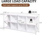 8 Cube Storage Organizer Bookshelf, Industrial Horizontal Bookcase, Accent Cubby Shelf, Media Console Table for Living Room, Home Office, 13.6" D x 63" W x 30.9" H, White