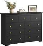 LYNSOM Modern 9 Drawer Dresser, 55.1" Wide Dressers & Chests of Drawers with Large Capacity Storage, Mid Century Black Dresser for Bedroom, Hallway, Black