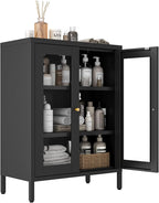 Metal Bathroom Cabinet, Small Floor Storage Cabinet, Freestanding Sideboard with 2 Adjustable Shelves for Living Room, Dinging Room (Black, 31.5" H-2 Doors)
