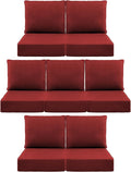 Luxury 6" Outdoor Cushions for Patio Furniture, 24x24x6" Thick Seat Cushion Set of 7, Fade Resistant Couch Chair Replacement Cushions High Density Deep Wicker Chair Cushion w/ Removable Cover, Red