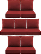 Luxury 6" Outdoor Cushions for Patio Furniture, 24x24x6" Thick Seat Cushion Set of 7, Fade Resistant Couch Chair Replacement Cushions High Density Deep Wicker Chair Cushion w/ Removable Cover, Red