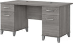 Bush Furniture 60-inch Home Office Desk with Drawers, Large Computer Table with Storage, Transitional Style, Somerset Collection, Platinum Gray