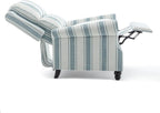 Pushback Recliner Chairs Set of 2, Comfy Fabric Wingback Recliner Chair, Upholstered Armchair Push Back Recliner with Wood Legs, Rivet Trim Accent Chair for Living Room, Bedroom, Blue Stripe