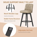 MINCETA Bar Stool, PU Leather Barstool, 30 Inch Upholstered Counter Stool with Low Tufted Back and Footrest, Swivel Counter Height Barstool for Kitchen Island Home Bar Khaki