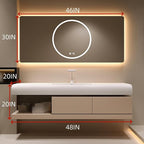 48IN Bathroom Vanity with Sink - Bathroom Cabinet Set has 2 Drawers & Overflow Hole Wall Mounted | LED Practical Defogging Mirror, Open Compartments, Seamless Rock Slab Basin (Khaki)