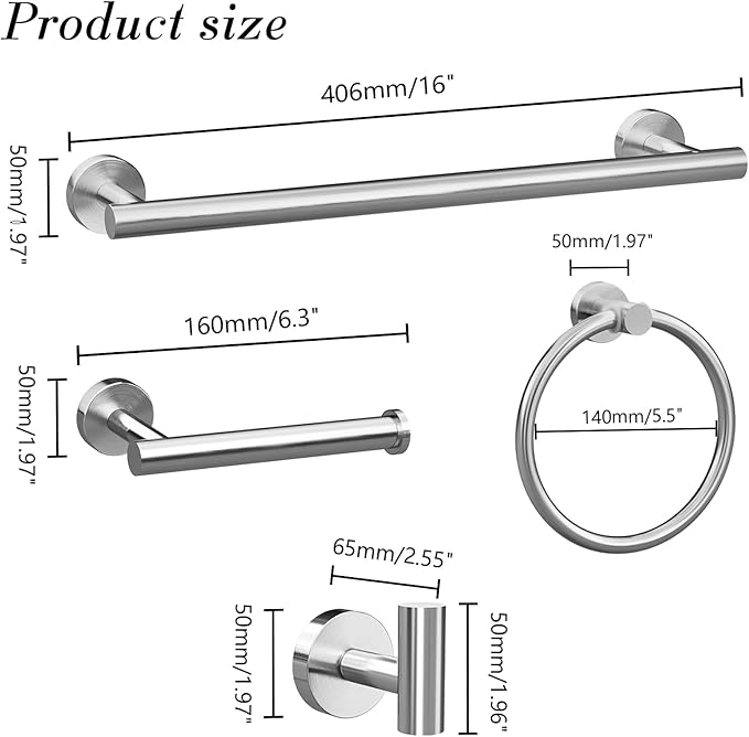10-Pieces Brushed Nickel Bathroom Accessories Set, Stainless Steel Bathroom Hardware Set, Bath Towel Bar Set, Towel Racks for Bathroom Wall Mounted.