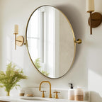 ANDY STAR Gold Bathroom Mirror, 22" x 34" Tilting Vanity Oval Mirror for Wall, Brushed Gold Stainless Steel Metal Frame Pivot Mirror Hangs Vertically Wall-Mounted