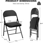 12 Pack Black Folding Chairs with Padded Cushion for Outside, Portable Stackable Commercial Metal Foldable Chairs with Steel Frame for Home Events Office Wedding Party, 350lbs Capacity