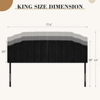 Upholstered Headboard Adjustable Height Queen/King Headboard Cream Velvet Tufted Modern Vertical Channel Design with Stepped Silhouette Top Edge(Black King)