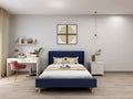 Low Profile Upholstered Platform Bed,Queen Beds with Dark-Blue(Linen)
