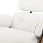 Top White Grain Leather, Mid Century Chaise Lounge Chair and Ottoman, Modern Chair Classic Design, Palisander Wood, Heavy Duty Base Support for Living Room Office