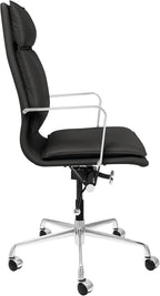 Laura Davidson Furniture Lexi II Padded Office Chair - Tall Back Desk Chair with Aluminum Arm Rest, Swivel & Cushion Availability, Made of Faux Leather, Black, Computer Chair