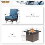 Sophia & William Patio Furniture Set with Fire Pit Table, 5 PCS Metal Outdoor Conversation Set Sofa Couch with Fire Pit Table, 4 Sofa Chairs for Outdoor Seating,Backyard,Porch(Navy)