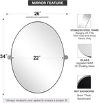 ANDY STAR Oval Bathroom Mirror, 22" x 34" Chrome Stainless Steel Metal Frame Pivoting Mirror for Over Sink with Adjustable Tilting Design, Vanity Mirror for Modern Wall