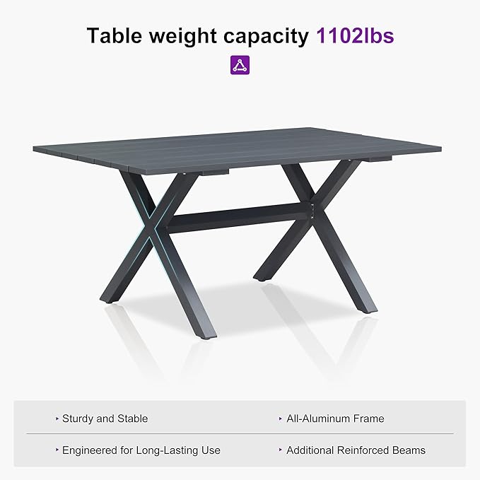 PURPLE LEAF 7 Pieces Outdoor Dining Set Patio Furniture Set with Large Aluminum Table and French Bistro Chairs for Garden Backyard Gray Patio Dining Set