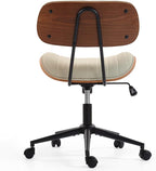 Home Office Chair with Wheels, Adjustable Height Desk Chair Leather Swivel Computer Chair, Armless Modern Walnut Chair for Office, Meeting Room, White