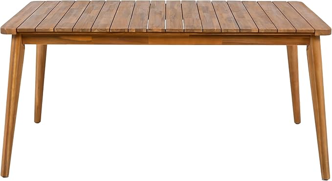 Christopher Knight Home Peggy 63" Farmhouse Patio Acacia Wood Dining Table, Indoor and Outdoor Dining Room Table for 6 Persons, Rectangular Dining Table for Backyard/Garden, Teak Brown