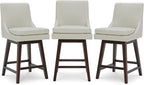 CHITA Counter Height Swivel Bar Stools Set of 3, FSC Certified Upholstered Faux Leather Barstool Chairs with Back, 26.8" H Seat Height, PU Leather in Creamy Grey