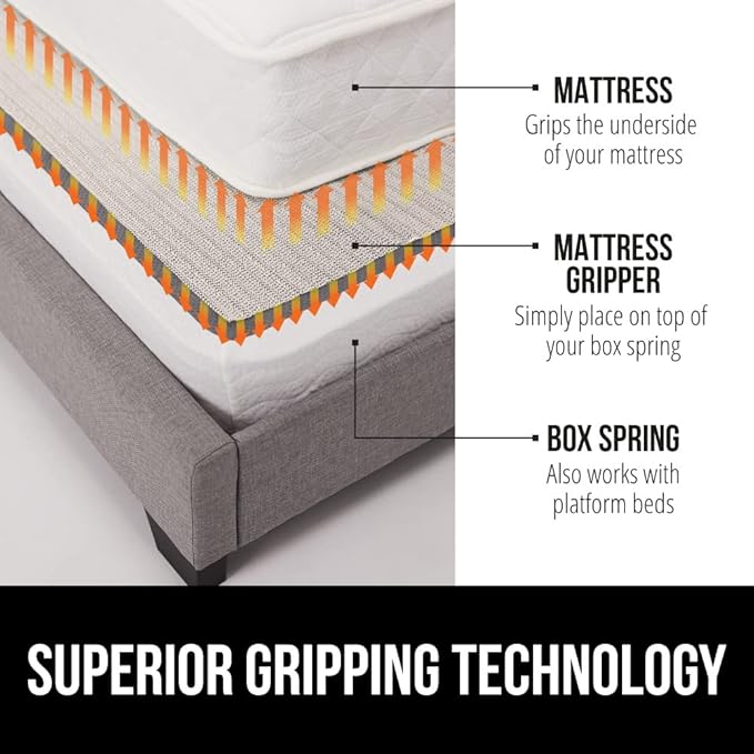 GORILLA GRIP Non Slip Mattress Gripper, Prevents Mattresses from Sliding and Holds Bed in Place, Pad Grips Beds, Sofa, Couch, Chair Cushions and Helps Keep Topper from Slipping, 2 Pack Pads, King