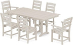 POLYWOOD Lakeside 7-Piece Outdoor Dining Set, Seats 6, HDPE Patio Furniture, Fade-Proof, Sand, Made in USA