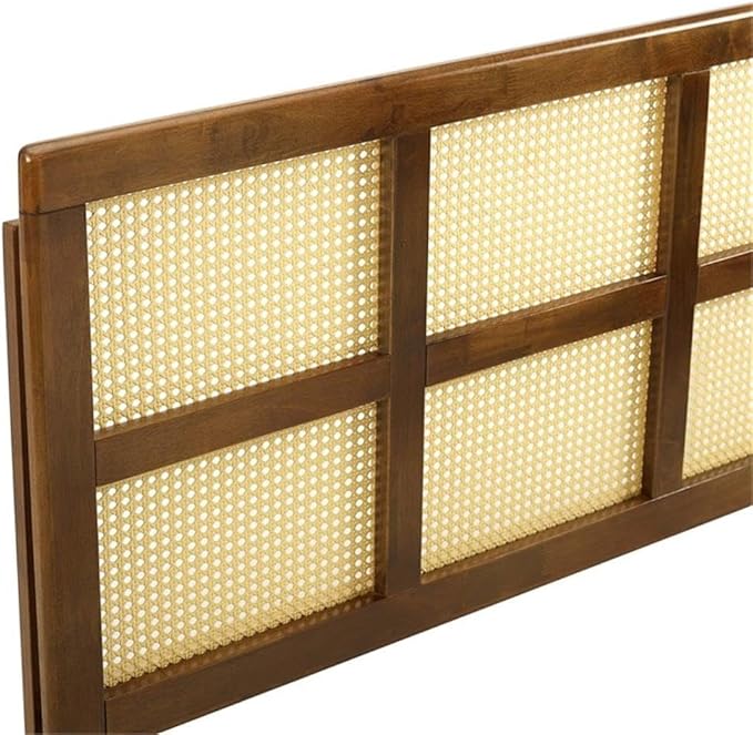 Pemberly Row Cane Rattan and Rubberwood Full Headboard in Walnut