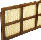 Pemberly Row Cane Rattan and Rubberwood Full Headboard in Walnut