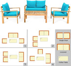 COSTWAY 4 Pieces Outdoor Acacia Wood Sofa Set, Outdoor Conversation Sofa Set with Table & Cushions Porch Chairs for Garden, Patio, Deck