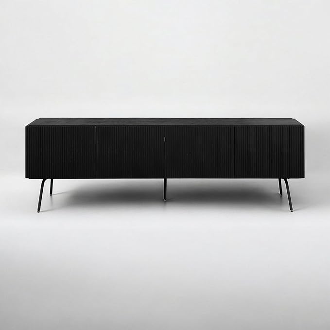 NTC Veil TV Stand with 4 Doors for TVs up to 75’’, Media Console with Vertical Groove Design and Metal Legs, Modern Entertainment Center for Living Room and Bedroom, Effortless Assembly, Burnt Black