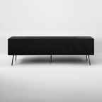 NTC Veil TV Stand with 4 Doors for TVs up to 75’’, Media Console with Vertical Groove Design and Metal Legs, Modern Entertainment Center for Living Room and Bedroom, Effortless Assembly, Burnt Black