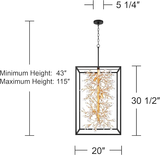 Possini Euro Design Carrine 20" Modern Pendant Chandelier Ceiling Light Fixture Dining Room Over Table Kitchen Island Foyer Hanging Unique 6-Light Black Gold Finish Crystal Metal Hallway Entryway