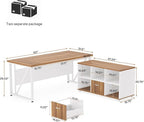 Tribesigns 63-Inch Executive Computer Desk with 47-Inch Lateral File Cabinet, Large Workstation Business Furniture, L Shaped Desk with Drawers and Storage Shelves for Home Office, Walnut & White