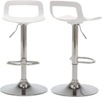 NOBPEINT NOB Contemporary Chrome Air Lift Adjustable Swivel Bar Stool (White, Set of 2)