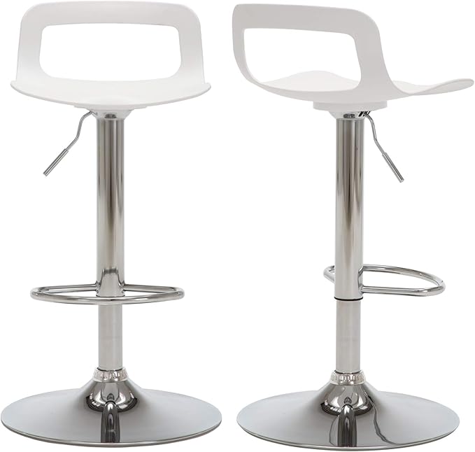 NOBPEINT NOB Contemporary Chrome Air Lift Adjustable Swivel Bar Stool (White, Set of 2)