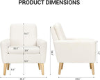 Lohoms White Accent Chair Set of 2 for Living Room, Fluffy Comfy Reading Leisure Chairs for Bedroom, White Teddy Upholstered Sherpa Armchair for Apartment, Small Boucle Sofa Chair with Wood Legs