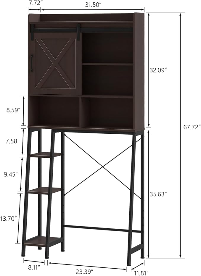Over The Toilet Storage Cabinet, Farmhouse Storage Cabinet Over Toilet with Sliding Barn Door,Home Space-Saving Toilet Rack, for Bathroom, Restroom, Laundry.(Espresso)