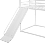 Bunk Bed with Slide for Kids,Bunk Bed Twin Over Twin, Metal Junior House Low Bunk Bed, Toddler Floor Bunk Beds Frame with Guardrail for Kids, Convertible Slide and Ladder Noise Free(New White)