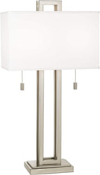 Possini Euro Design Gossard Modern Table Lamp 30" Tall Brushed Nickel Silver Open Metal White Fabric Rectangular Box Shade for Bedroom Living Room House Home Bedside Nightstand Office Family