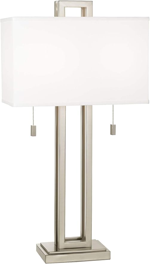 Possini Euro Design Gossard Modern Table Lamp 30" Tall Brushed Nickel Silver Open Metal White Fabric Rectangular Box Shade for Bedroom Living Room House Home Bedside Nightstand Office Family