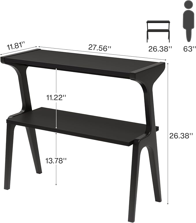 Tribesigns Solid Wood End Table, 2-Tier Modern Slim Couch Side Table with Storage Shelves, Tall Sofa Side Table with Cute Deer-Shaped Legs for Living Room, Skinny Bedside Nightstand for Bedroom, Black