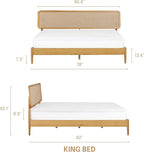 NTC Lupin Wooden Bed Frame with Headboard, Solid Oak and Rubber Wood Foundation with Silent Slats and Wood Central Supports, 1000 Lb Capacity, Effortless Assembly, King - Rustic Oak